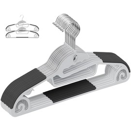 Ikurashi Hangers, Non-Slip, Set of 10, Collar, Prevents Cracking, Includes Connecting Hooks, Multi-functional, Black