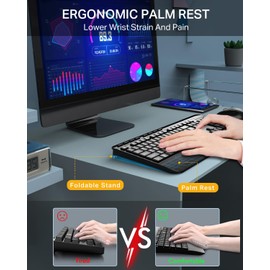 Wireless Keyboard and Mouse Combo with Wrist Rest, Foldable Legs, EDJO 2.4GHz Full-Sized Computer Keyboard, USB Mouse with 6 Buttons, Long Battery Life, Lag-Free for Laptop, PC, Windows, Mac（Black）