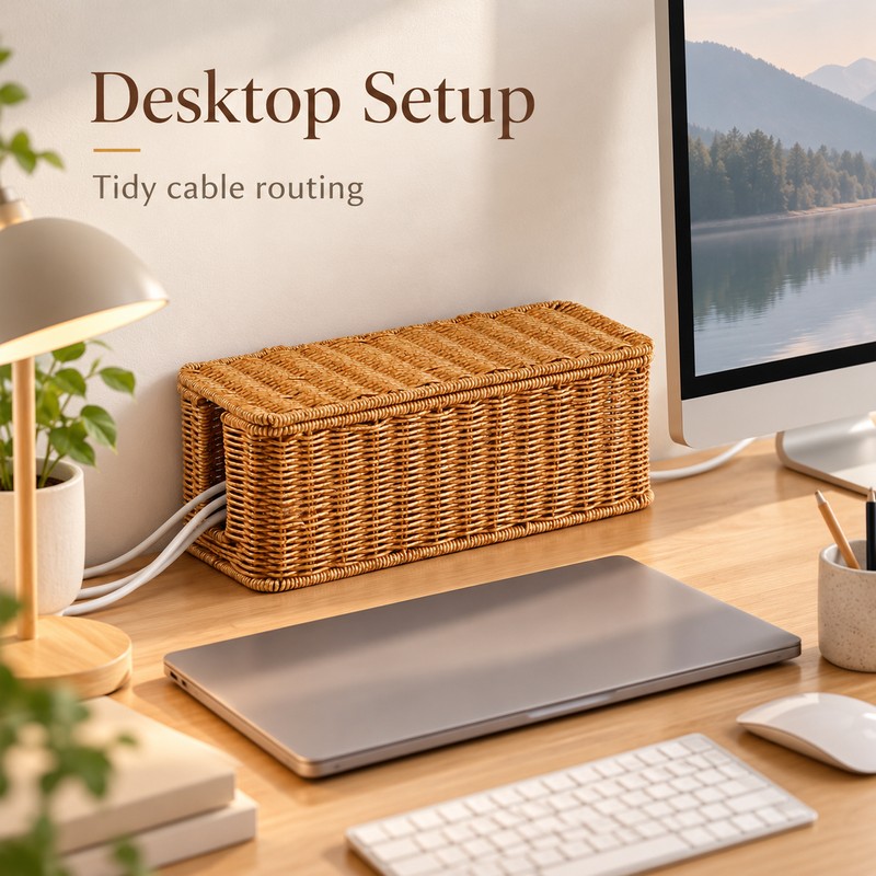 Under-Desk Cable Storage Box for Cord Organization – Hand-Woven Hanging