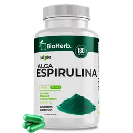Alga Espirulina Organica 100% Pura (180 Capsulas 500mg) |Calidad Suprema | Super Food | Para 90 Dias | - Organic Spirulina - BioHerb