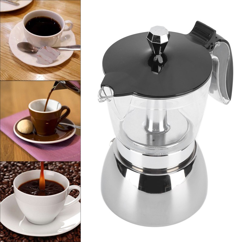 6 Cups Stainless Steel Coffee Pot Italian Octagonal Household Brewing