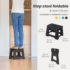 Vigar Compact Step Stool Foldable, 9-inch Step Stools for Adults up to 330 Pound, Lightweight Stool, Non-Slip Folding Step Stool, Black