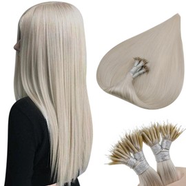 Nano Extensions Human Hair,Hetto Blonde Nano Ring Hair Extensions Real Human Hair 20Inch Nano Beads Hair Extensions Human Hair Straight Silky Hair #60 Platinum Blonde 50g 50s
