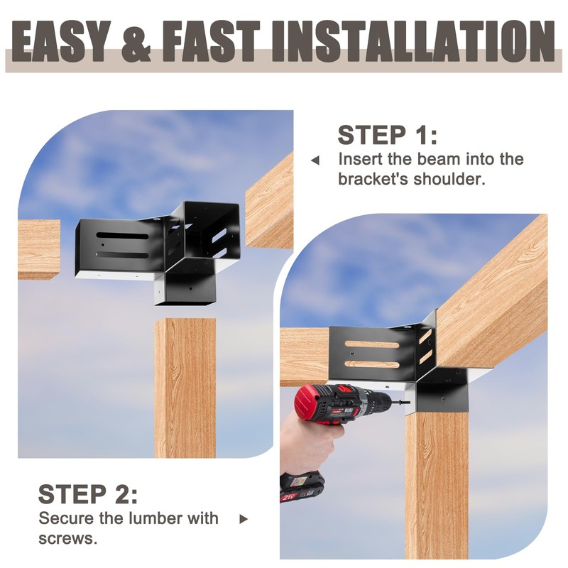 3-Way Pergola Brackets 4x4 (Inner Size 3.5"x3.5"), 90° Right Angle