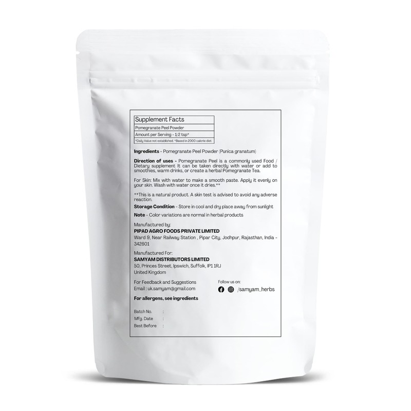 SAMYAM Pomegranate Peel Powder - 500g Pack | Skin Brightening