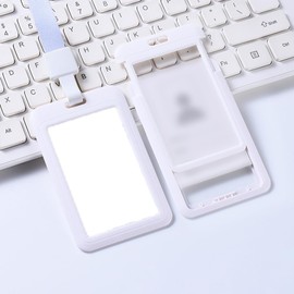 LannuMet 3 Pack Sliding ID Badge Holder,Hard Plastic Card Holder with Clear Window, Vertical Badge Holders for Office, School, Credit Cards, Key Cards,White