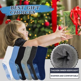 GRPSKCOS Toddler Thick Socks, 6 Pairs Non Skid Anti Slip Crew Winter Socks with Grips for Kids Boys 1-7 Years(01 Boys- 6 Pairs,1-3 Years)