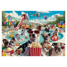Dog Summer Puzzle for Adults 1000 Piece, Funny Puppy Animal Jigsaw Puzzles, Food Party Puzzles