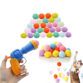 Changyeah Cat Toy Balls and 1 Cat Ball Toy Launcher,50Pcs 1.2in Cat Toy Balls,Cat Plush Ball Toy Interactive Cat Toy Plush Toy Balls,Cat Toy Balls Cat Ball Toy Launcher Cat Plush Balls