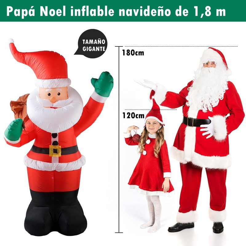 GAINREEL 1.8m Inflables navideños Papá Noel con Bolsa de Regalo,
