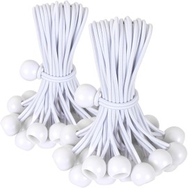 Nicoone 100 PCS Bungee Cords with Balls,6 Inch Marquee Toggles Heavy Duty,Elastic Ties Bungee Ties for Camping Tent Canopy Curtain (White 100PCS)