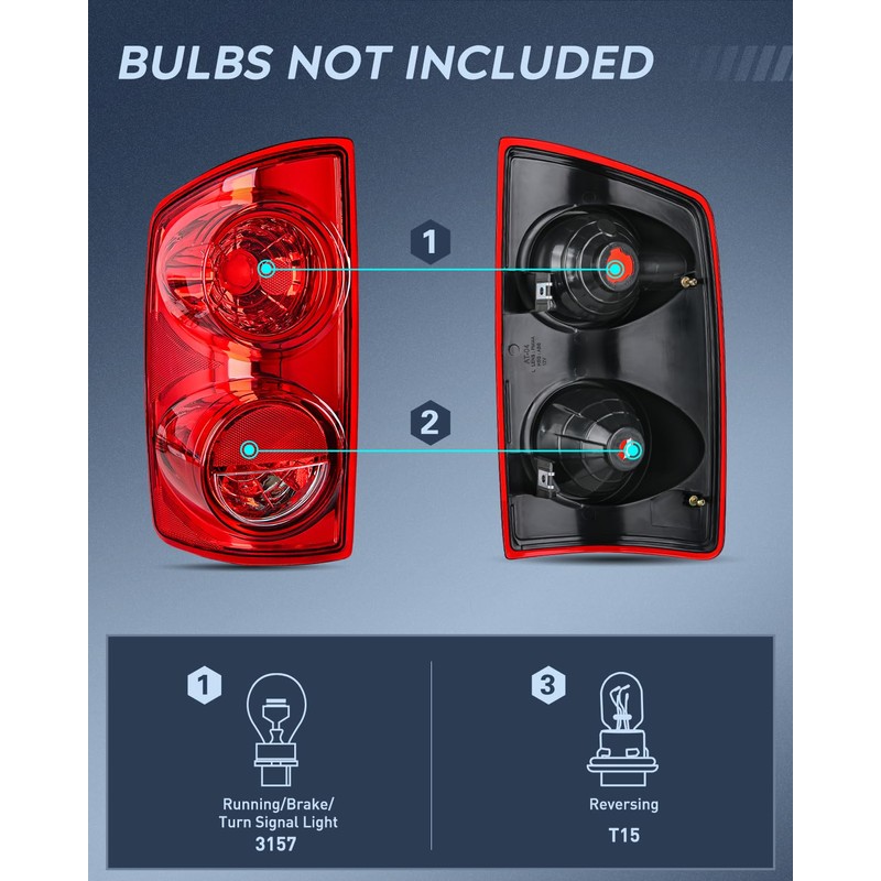 Nilight Taillight Assembly Compatible with 2007 2008 Dodge Ram 1500