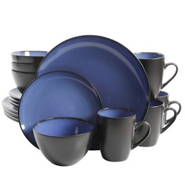 Gibson Soho Lounge Gibson Soho Lounge Round Reactive Glaze Stoneware Dinnerware Set, Service for 4 (16pc), Blue, Soho Round.