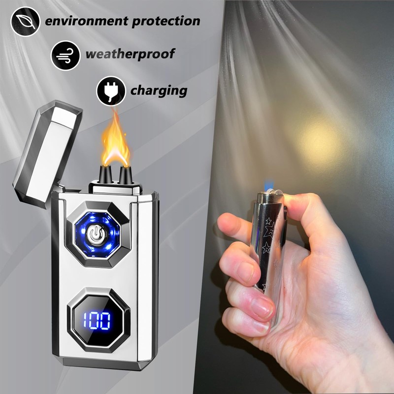 TIKIUKI Electric Lighter,Type-C Arc Lighters Rechargeable,Windproof Lighter,Plasma Lighters Rechargeable with