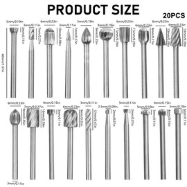 Wood Carving Bits Set for Dremel Rotary Tool, 20Pcs Wood Carving Tools HSS Rotary Burrs Tool Accessories Woodworking Routing Bits with 3mm Shank for DIY Wood Carving Engraving Drilling Grooving