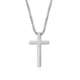 Cross Necklace for Men,Gold/Black/Silver,with 2.5mm Durable Stainless Crucifix Pendant Box Chain 18/20 Inch(Silver, 20)