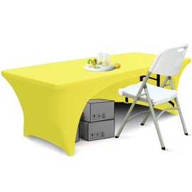 ABCCANOPY 6 ft Spandex Table Cover Open Back Fitted Tablecloth Stretch Washable Tablecover Table Topper for Rectangle Tables Yellow