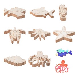 48PCS Unfinished Wood Ocean Animal Cutouts for Kids,Wooden Painting Bulk Crafts for Kids to Paint,Sea Animal Life Cutouts for Home Decoration DIY Crafts(48)