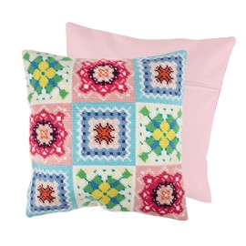 Trimits Half Stitch Cross Stitch Cushion Kit, Cushion Back Included, Pre Printed Canvas, Yarn and Needle Included 40 x 40cm (15.75 x 15.75in), Crochet