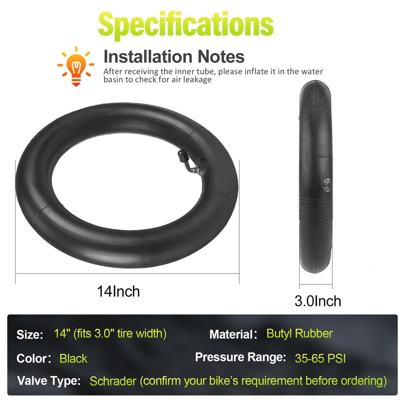 1-Pcs 14x3.0/3.2 Inner Tube with Bent Valve Stem Compatible with