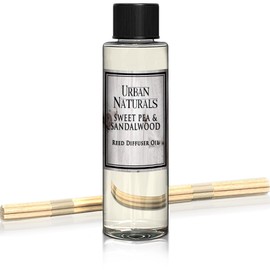 Urban Naturals Sweet Pea & Sandalwood Scented Oil Reed Diffuser Refill with Free Set of Reed Sticks! White Florals, Jasmine, Sweet Pea, Juicy Berries & Sandalwood | Made in The USA