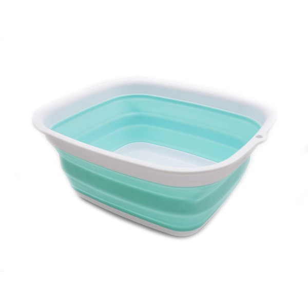 SAMMART 7.7L (2 Gallon) Collapsible Tub - Foldable Dish Tub - Portable Washing Basin - Space Saving Plastic Washtub (White/Lake Green, S)