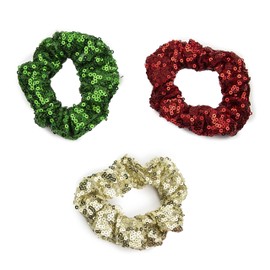 Lux Accessories Red Green Goldtone Sequins Beads Set (3pc) Christmas Fashion Hair Ties