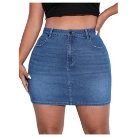 MakeMeChic Women's Plus Size Denim Skirt Mini High Waisted Zipper Bodycon Jean Skirt Medium Wash 3XL
