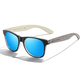 KITHDIA Wooden Polarised Sunglasses Men Women Mirrored Original UV400 Protection S5503, Blue/Grey Wood