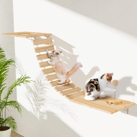 Chuiendi Cat Wall Hammock, Wall Mounted Bridge with Track Toy Ball & 3 Hanging Ball, Pet Ladder Wide 10"" Long 29"" for Climb, Perch, Activity, Easy Install Wooden Cats Steps Hammock Tree Shelf