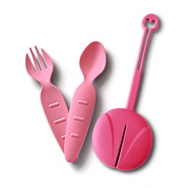 Little Things Little Things Kids Utensil Set– 3 Piece Silverware BPA-Free Plastic Fork & Spoon with Travel Case & Loop for Bag Attachment, Reusable & Dishwasher Safe for School Lunch and Travel (Pink)
