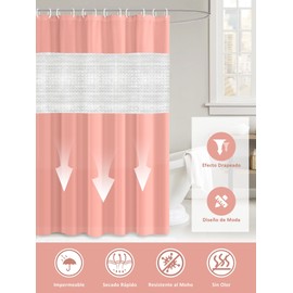 Cortina de Ducha con 12 Ganchos, 180×200CM Cortina de Plástico Impermeable para Baño de Secado Rápido y Antimoho Fácil de Instalar para Duchas de Baño,Puestos y Bañeras
