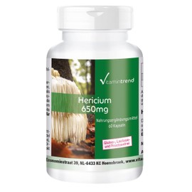 Hericium Powder, 650 mg, 60 Capsules, Functional Vital Mushroom, Adaptogen, High Dose, Vegan Vitamintrend®