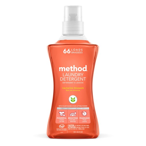Method Laundry Detergent, Nectarine Blossom, 53.5 Ounces, 66 Loads, 1 pack, Packaging May Vary