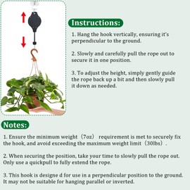 FOWSRHRG Plant Hook Pulley, Outdoor Adjustable Heavy Duty Plant Sky Hook Hang for Garden Hanging Plants, Flower Baskets, Pots, Bird Feeder Plants Pulleys 3 Pack Retractable Hanging Green