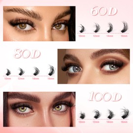 Parriparri Fluffy Cluster Lashes Kit D Curl Volume Individual Eyelashes 240Pcs 60D+80D+100D DIY Eyelashes Extension Kit with Bond &Seal and Tweezers (10-16MM)