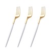 I00000 144 Gold Plastic Forks, Disposable Gold Flatware with White