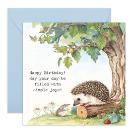 CENTRAL 23 Sweet Birthday Card Wish - Hedgehog Simple Joys - Gifts for Son, Daughter, Friends, Niece, Nephew, Brother, Sister, Him, Her, Ladies, Women, Men - Animals - Comes with Fun Stickers