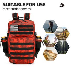 Lovelinks21 45L Tactical Assault Backpack 3 day assault pack with Molle Waterproof backpack Rucksack for Tactical Backpacks (Red water pattern)