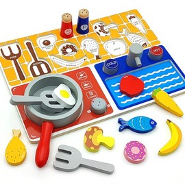 Play Kitchen Board Sets for Kids Ages 4-8, Cooking Toy Set for Kids, Wooden Play Food Kitchen Accessories, Toddler Girls and Boys Educational Playset