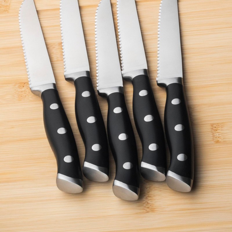 Alata 6-Piece Steak Knives Set with Block, Stainless Steel Steak