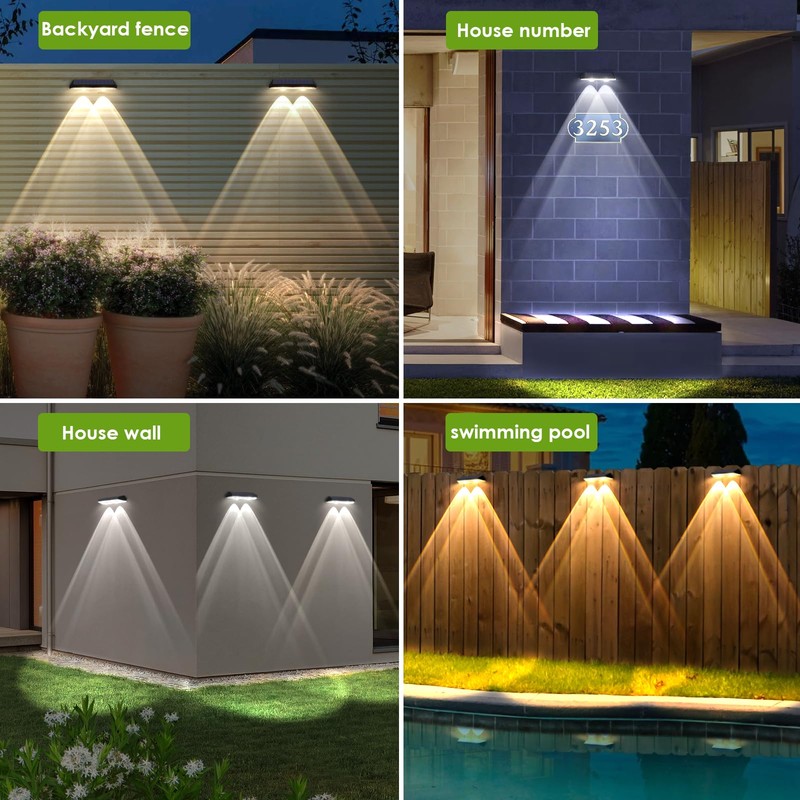 Solar Fence Lights Outdoor - 2700/4000/6000K 3 Mode, Solar Fence