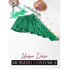 TWINKLEDE Women Mermaid Outfit 2 Pcs Fish Scale Patterned Skirts Metallic Ocean Costume Shiny Bra Top Skirt Set for Adult (Green, Free Size)