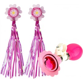 Kids Bike Horn, Children Bicycle Bell with 2 Pack Bike Handle Streamers Bike Accessories for Girls or Boys (Pink)…