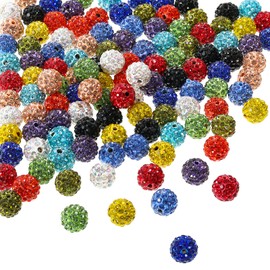 Hicarer 120 Pcs Rhinestone Beads for Jewelry Pen Making 10mm Shiny Crystal Diamond Clay Disco Ball Polymer Round Bead Bulk for Crafting DIY Bracelet Necklace(Mixed Color)