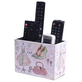 Decorative Remote Control Holder, Leather TV Remoter Caddy Storage Box Desktop Organizer Makeup Brush Pen Holder Storage Fits TV Remotes, Media Controllers, Office Supplies (Vintage Dress Pattern)