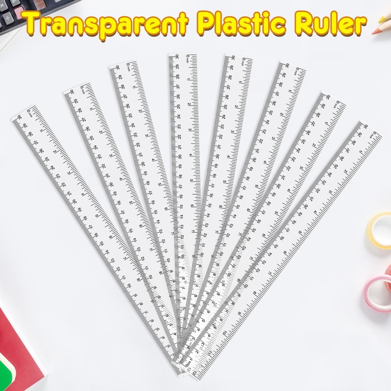 32 Pack Clear Plastic Ruler 12 Inch, Rulers Bulk for