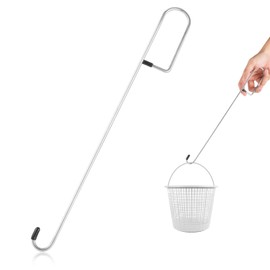 Pool Skimmer Basket Hook, 13.78x1.5in Pool Skimmer Basket Remove Handle Hook Tool Stainless Steel Skimmer Lid Lifting Hook Pool Skimmer Arm for Debris Removal Clean Keep Hands Clean Accessories