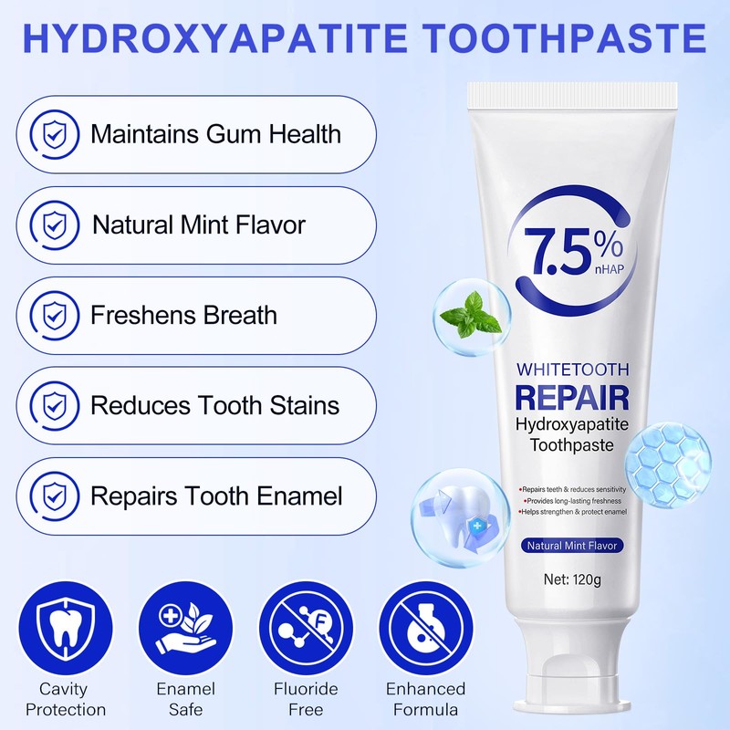 2pcs Hydroxyapatite Toothpaste, Repairs & Strengthens Enamel, Gentle Mint, Fresh