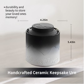 NS Online Small urn Human Ashes Keepsake - Black White Gradient Ceramic Medium Size urn， Decorative Memorial Small urns Funeral Cremation Urn-Qnty 1